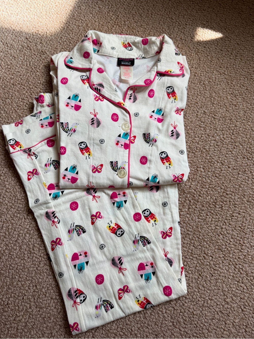 BedHead Women’s Holiday Owl Print Pink-Trim Pajama Set